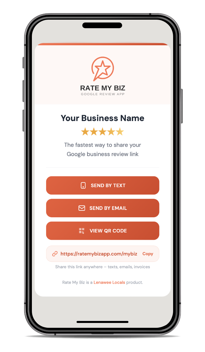 Rate My Biz app on iPhone